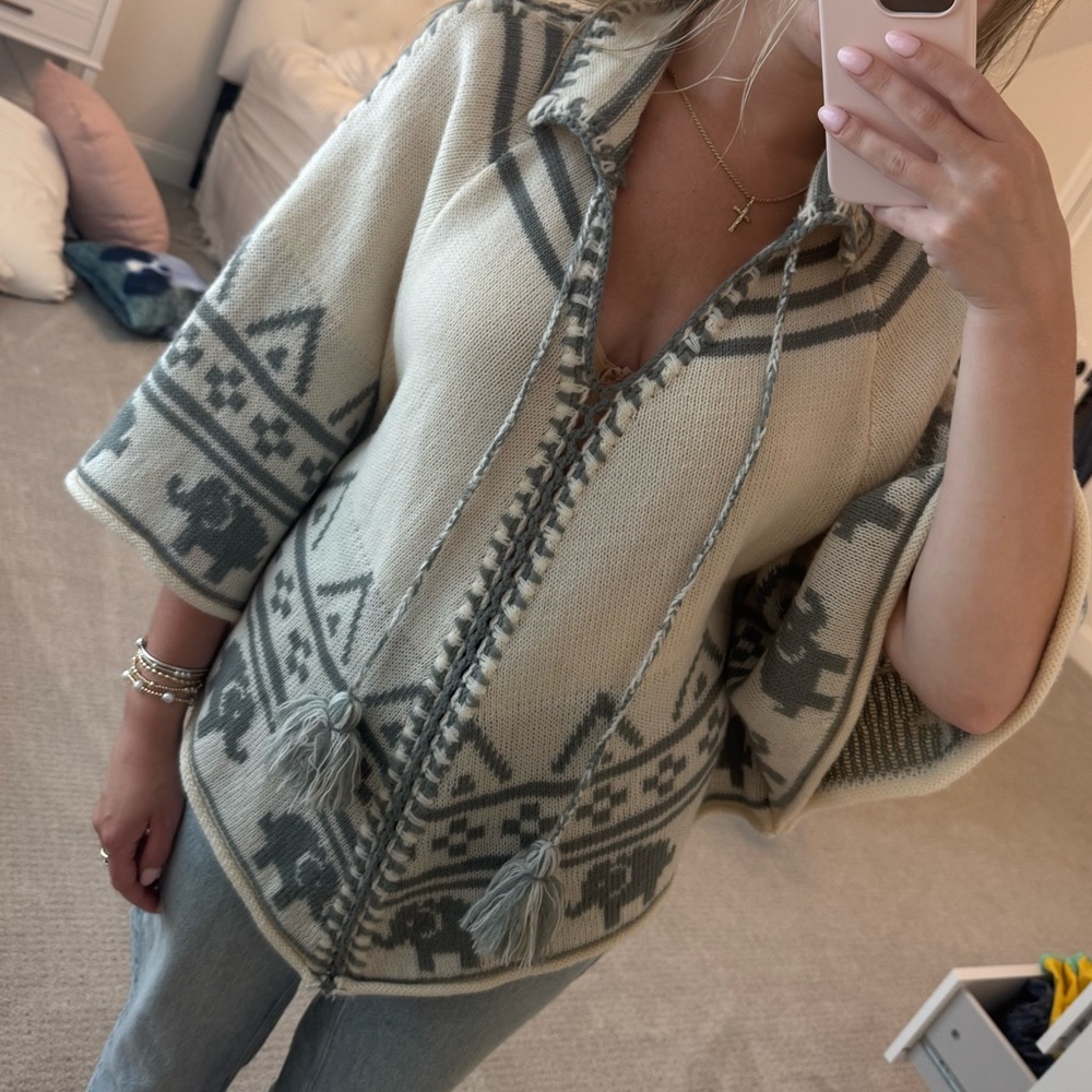 Lovestitch Cream and Gray Elephant Cardigan